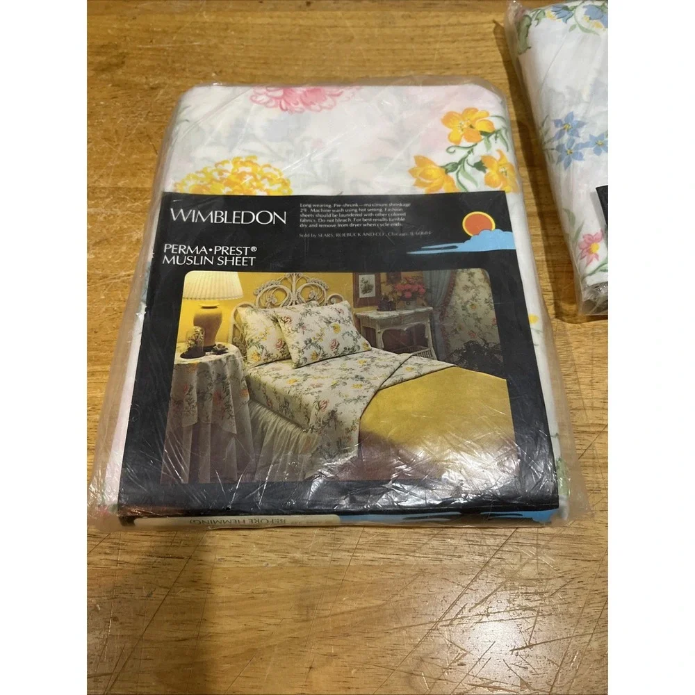 Sears Vtg Flat Fitted Sheets Full Wimbledon Floral Pink Yellow‎ Blue Cottagecore